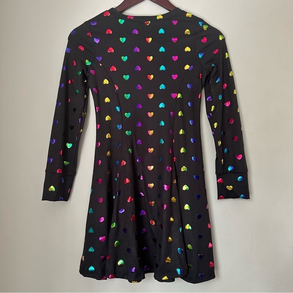 Pixie Lane | Black Foil Rainbow Heart Dress | Size 9/10 - Picture 2 of 10